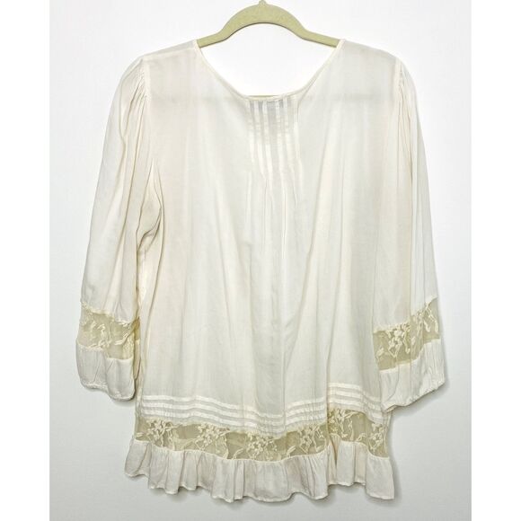 Nine West Boho Lace Blouse Lightweight Flowy Long Elastic Sleeve Top Sz L - Picture 2 of 9